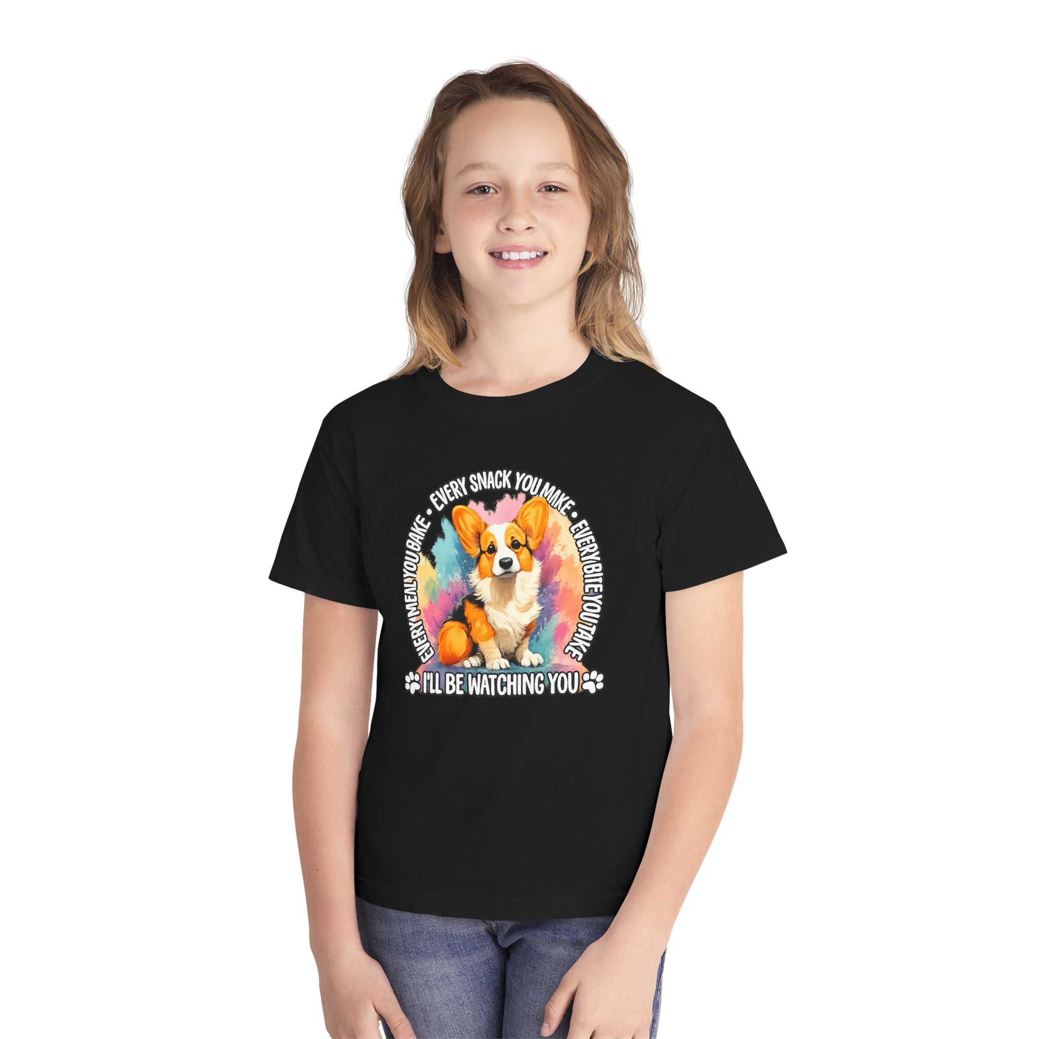 Corgi Snack Watch Youth Tee — "I'll Be Watching You" Cute Dog Graphic Shirt