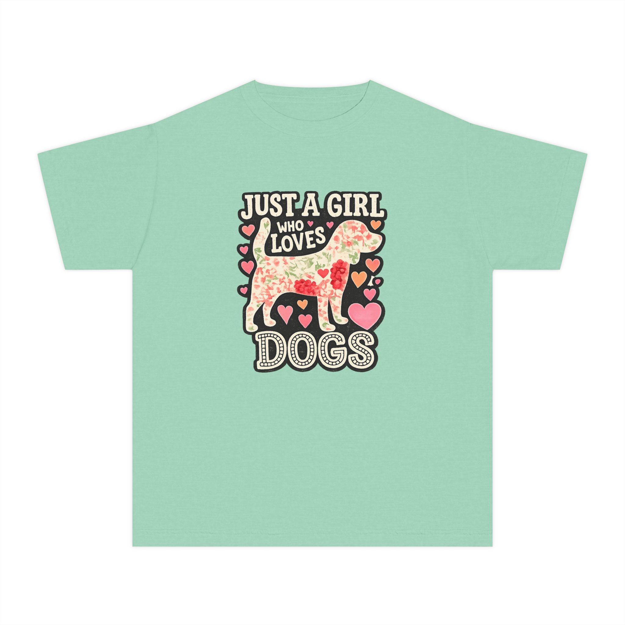Youth Tee — "Just a Girl Who Loves Dogs" Cute Heart Dog Graphic