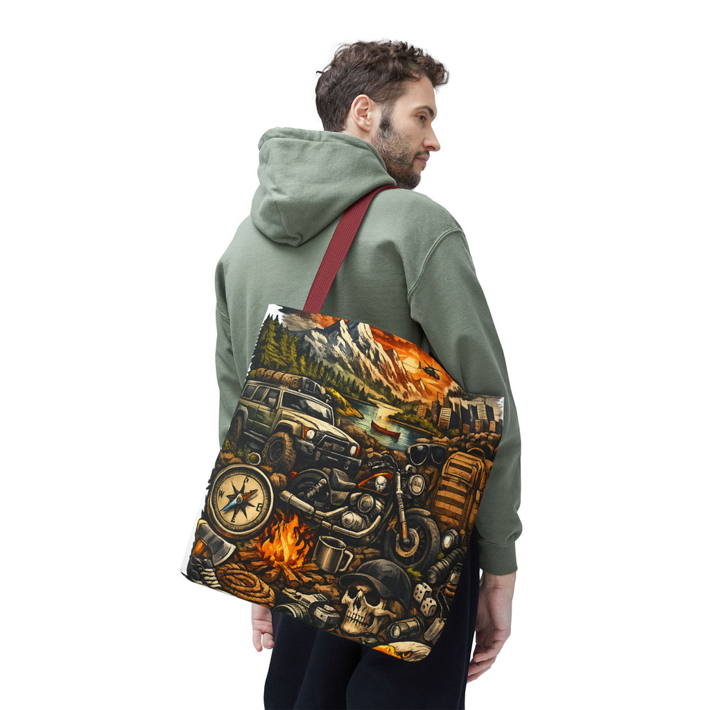 Adventure Motorcycle Tote Bag — Campfire Road Trip All-Over Print