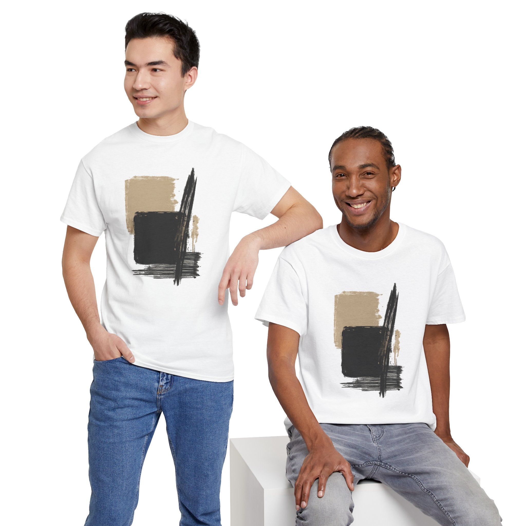 Abstract Brushstroke Tee — Minimal Neutral Art Graphic T-Shirt