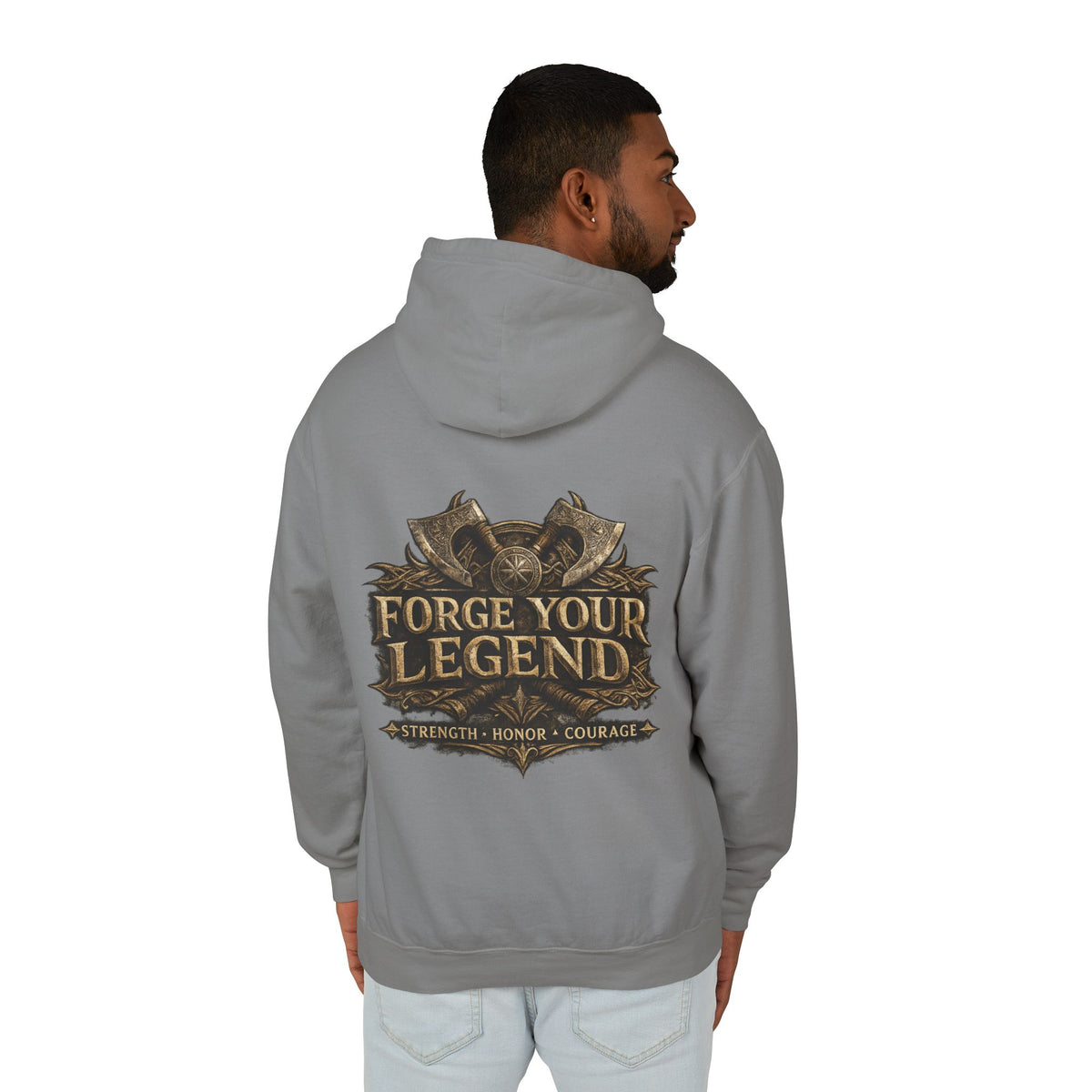 Viking Warrior Hoodie — "Forge Your Legend" Shield & Helmet Sweatshirt