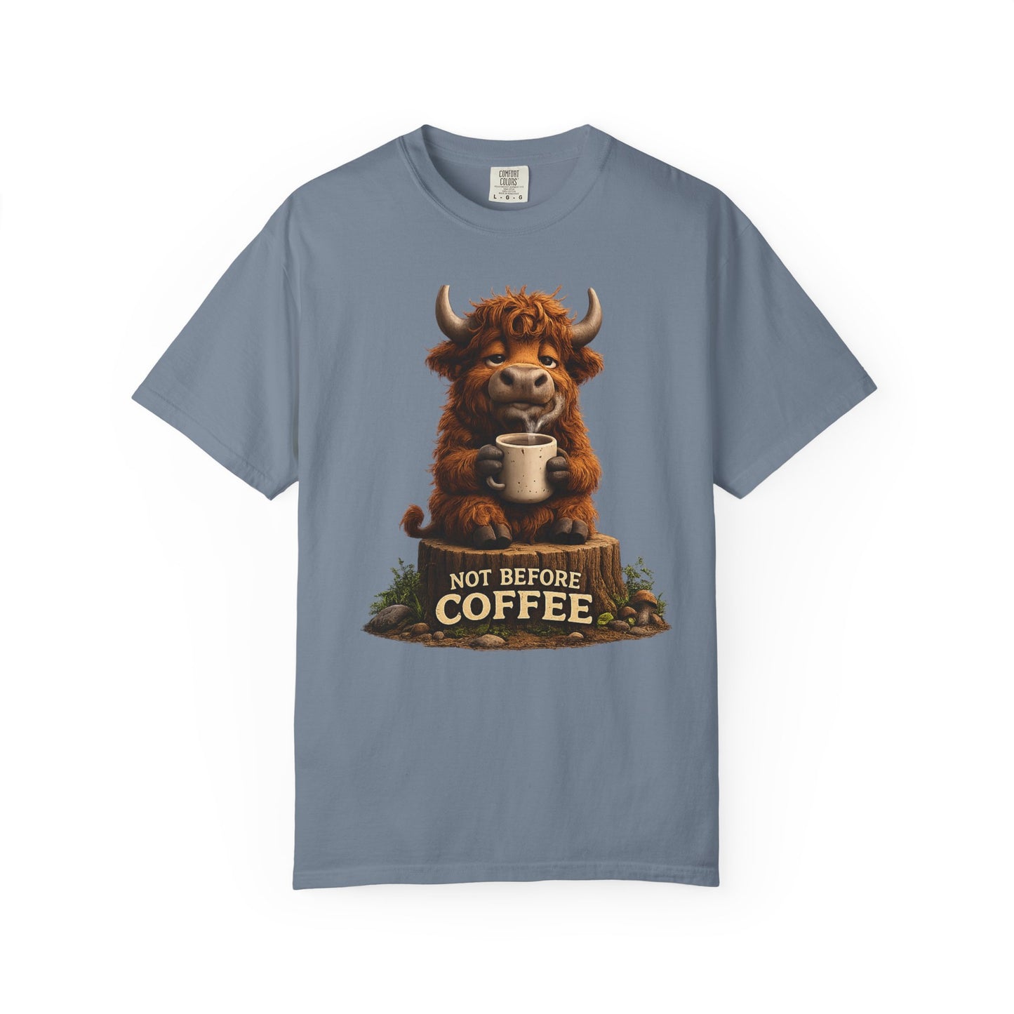 T-Shirt — Cute Highland Cow 'Not Before Coffee' Graphic Tee