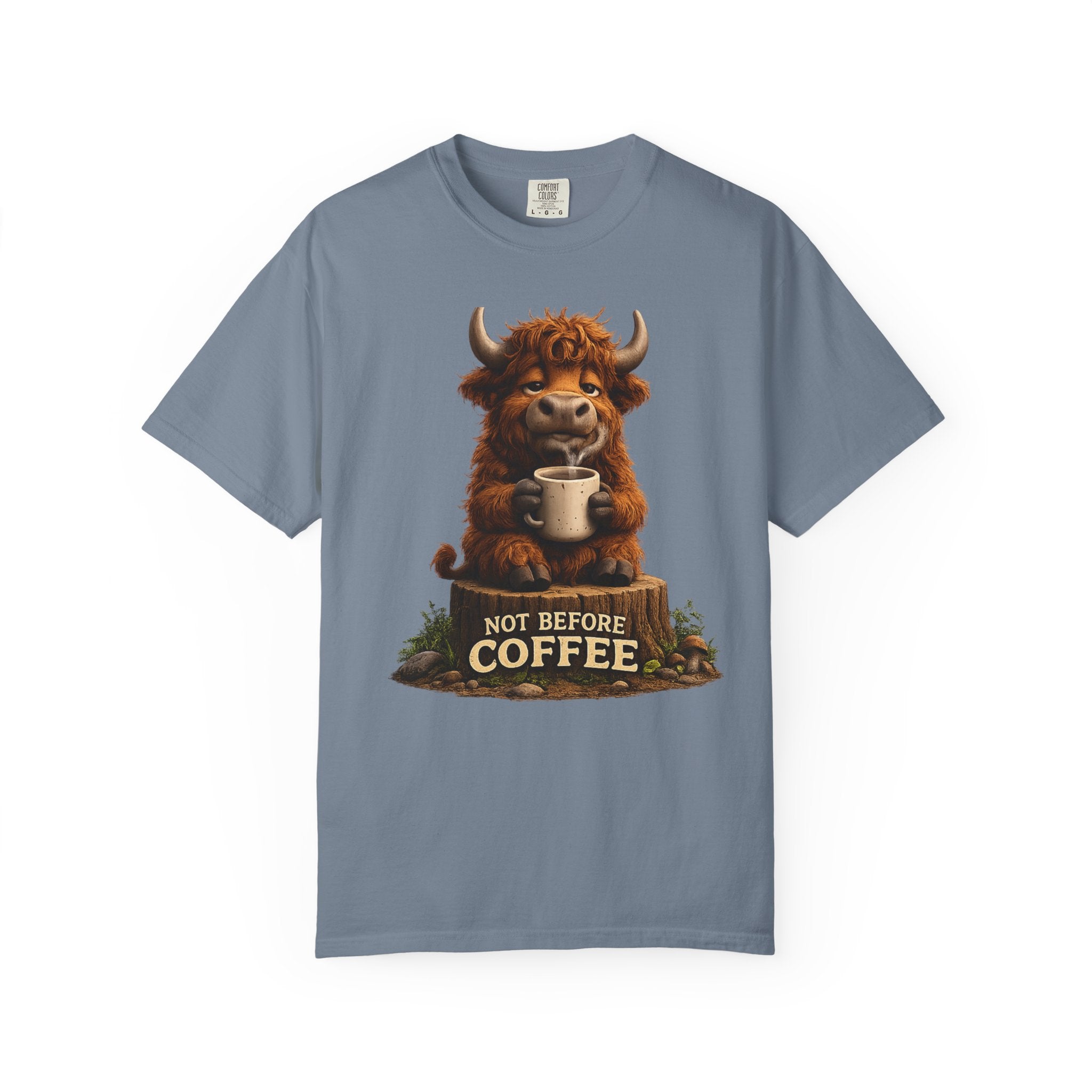 T-Shirt — Cute Highland Cow 'Not Before Coffee' Graphic Tee
