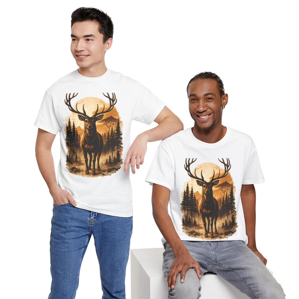 Deer Sunset Graphic Tee — Wilderness Stag Nature T-Shirt