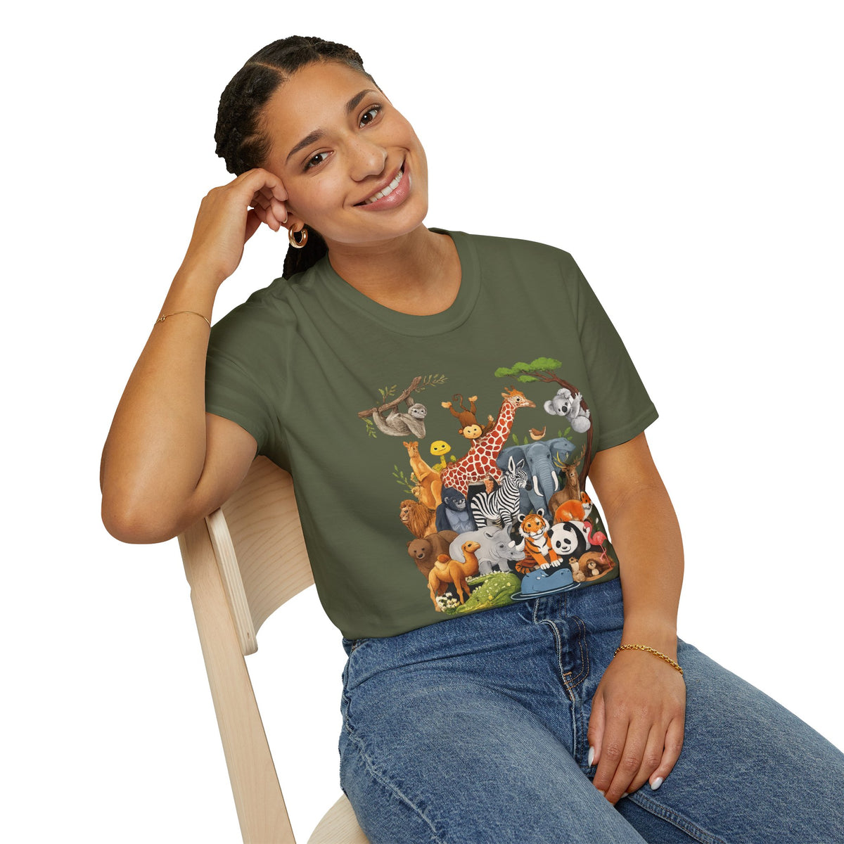 Safari Jungle Animals T-Shirt — Cute Giraffe, Zebra & Elephant Graphic Tee