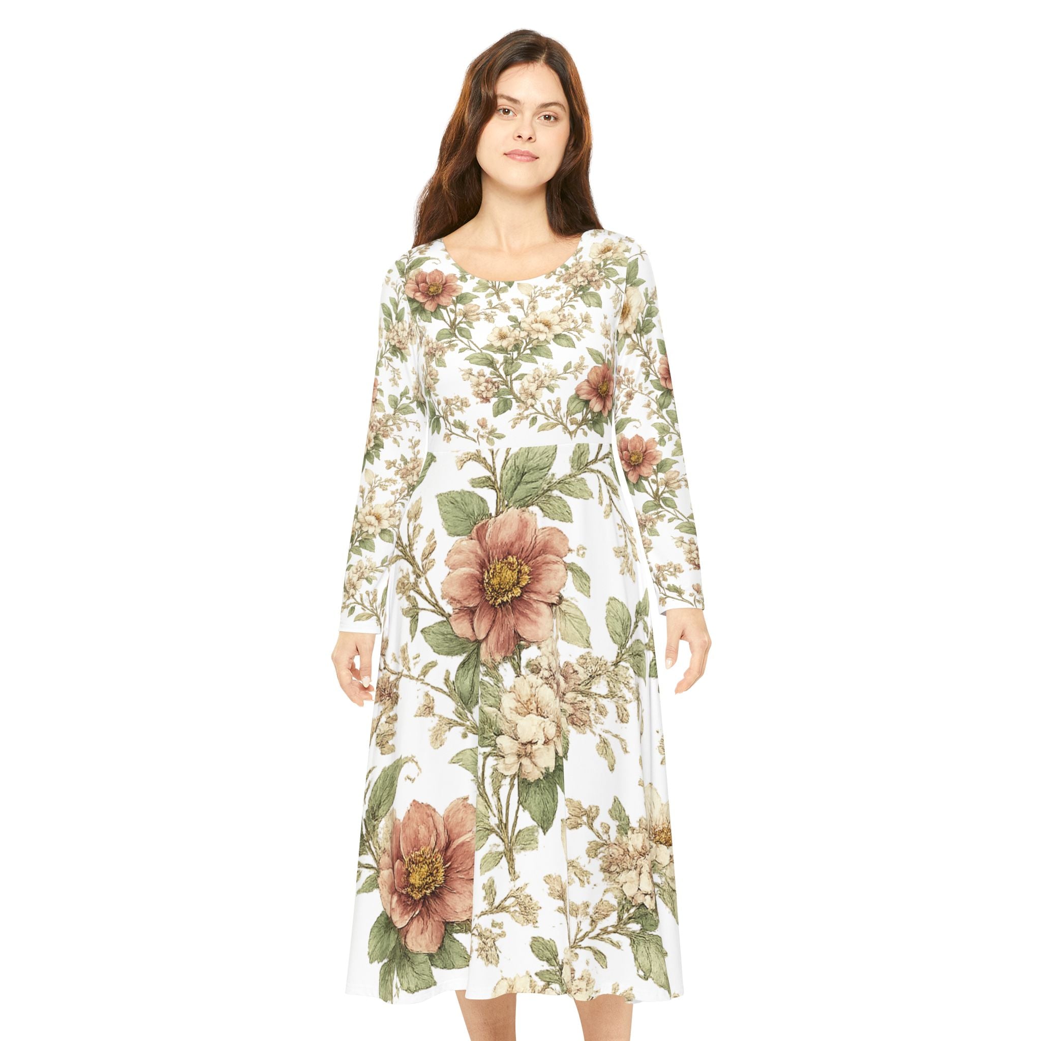Floral Vintage Maxi Dress — Long Sleeve AOP Women's Dance Dress