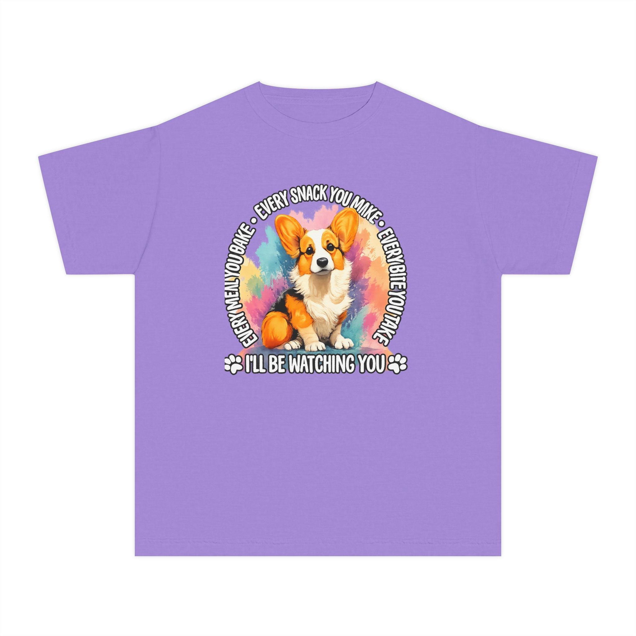 Corgi Snack Watch Youth Tee — "I'll Be Watching You" Cute Dog Graphic Shirt