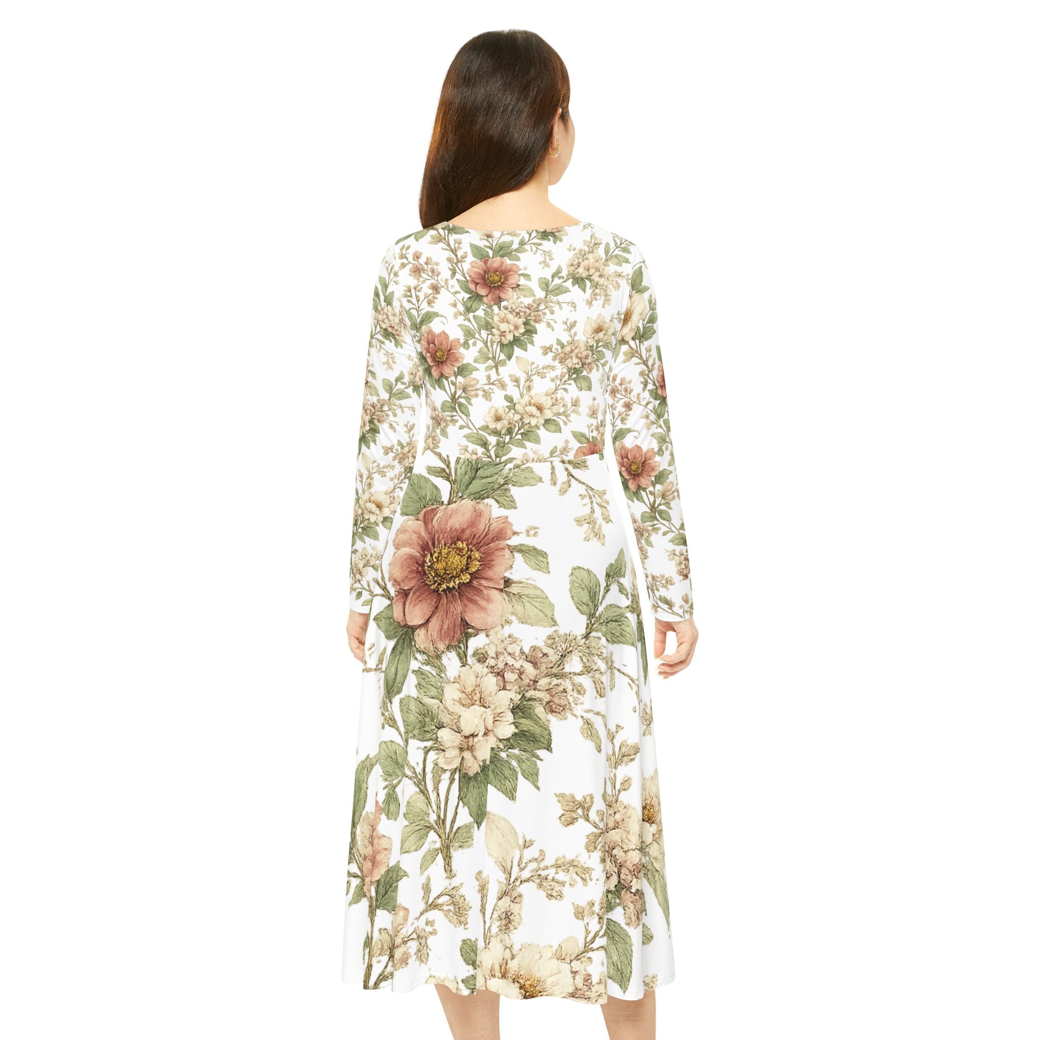 Floral Vintage Maxi Dress — Long Sleeve AOP Women's Dance Dress