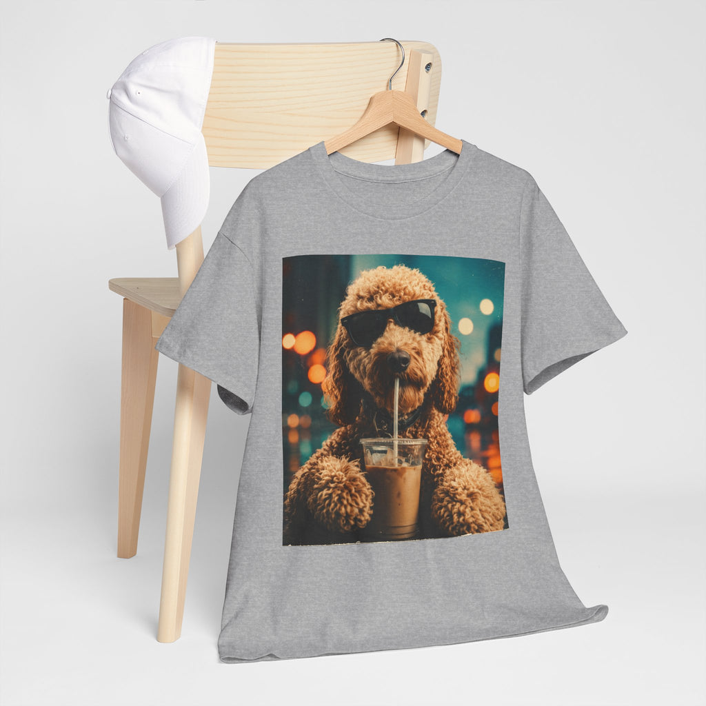 Dog with Coffee T-Shirt — Cool Poodle Drinking Iced Coffee Graphic Tee