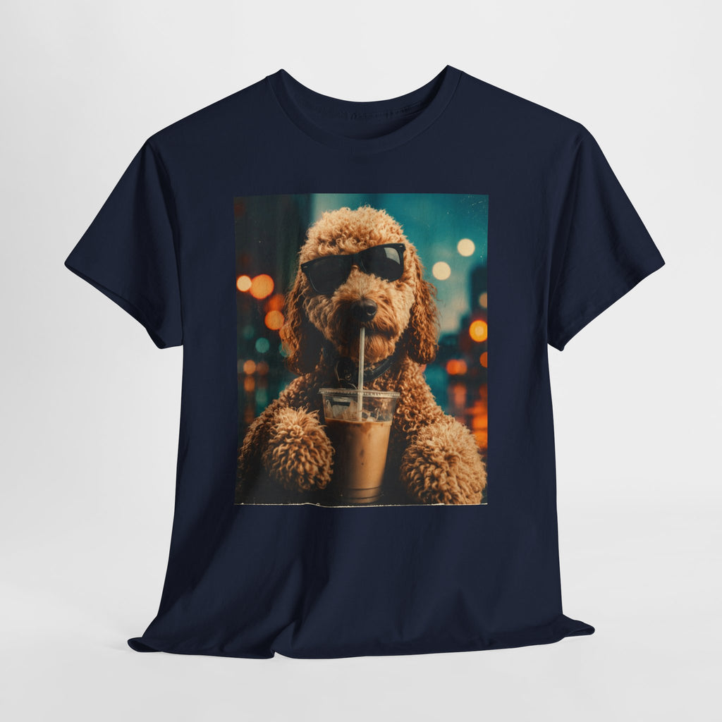 Dog with Coffee T-Shirt — Cool Poodle Drinking Iced Coffee Graphic Tee