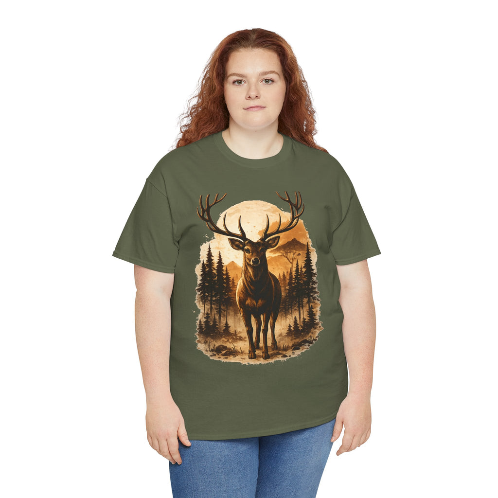 Deer Sunset Graphic Tee — Wilderness Stag Nature T-Shirt
