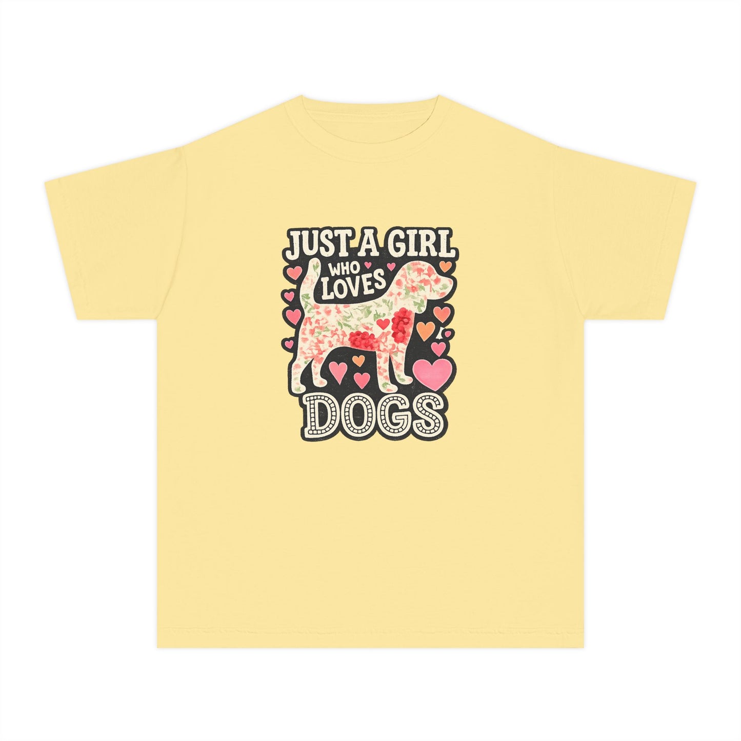 Youth Tee — "Just a Girl Who Loves Dogs" Cute Heart Dog Graphic