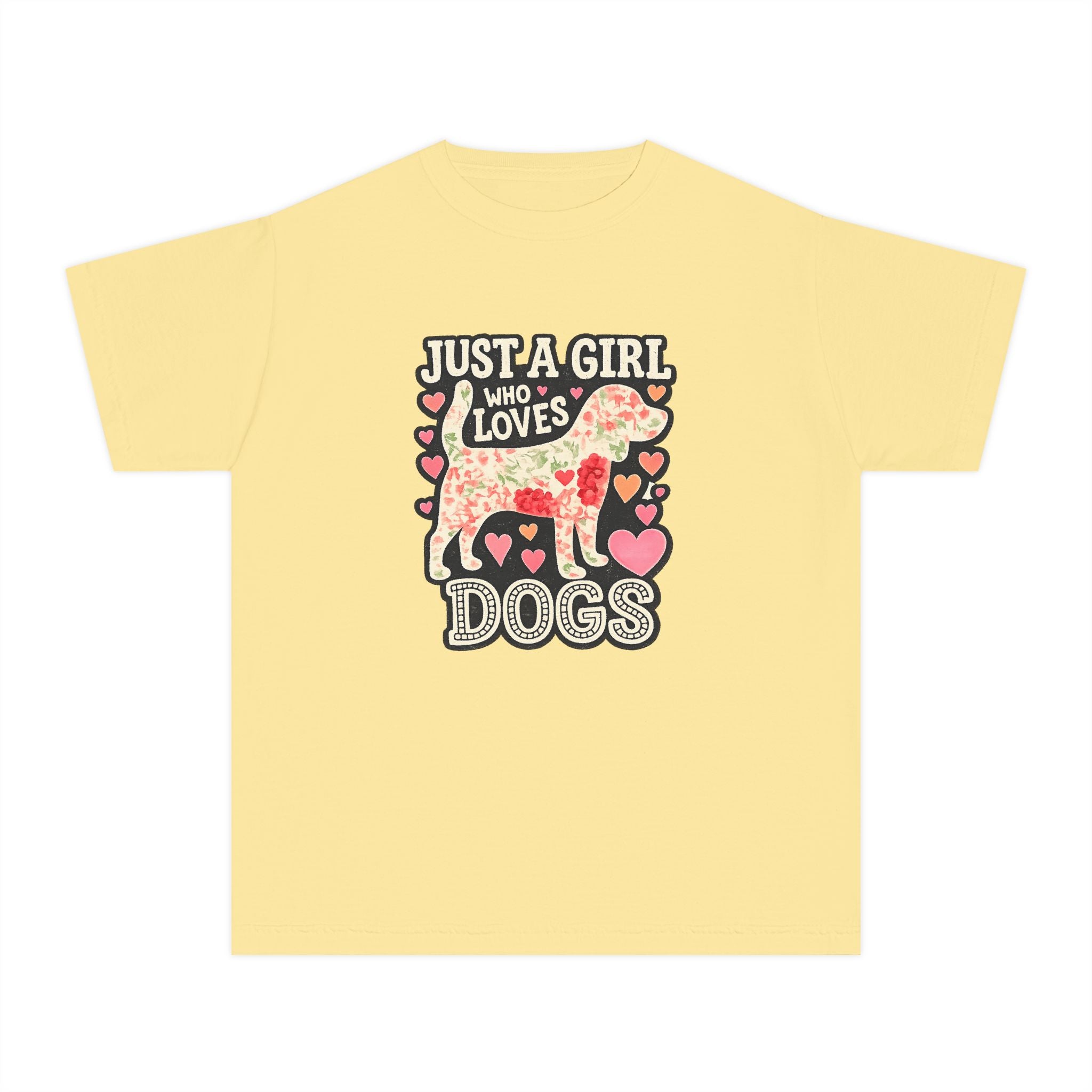 Youth Tee — "Just a Girl Who Loves Dogs" Cute Heart Dog Graphic