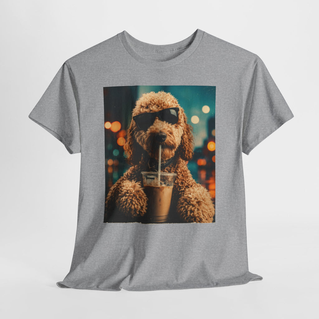 Dog with Coffee T-Shirt — Cool Poodle Drinking Iced Coffee Graphic Tee