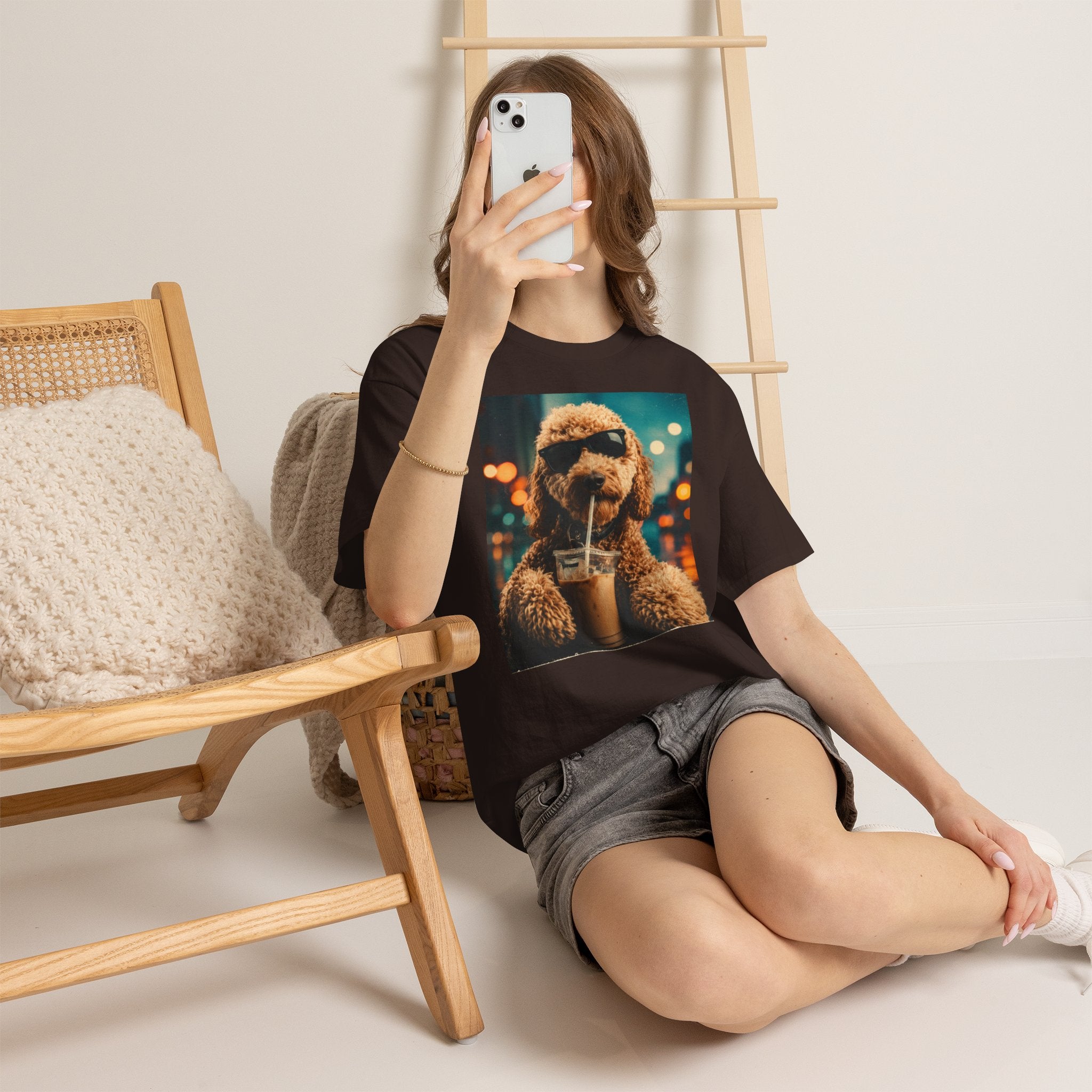 Dog with Coffee T-Shirt — Cool Poodle Drinking Iced Coffee Graphic Tee