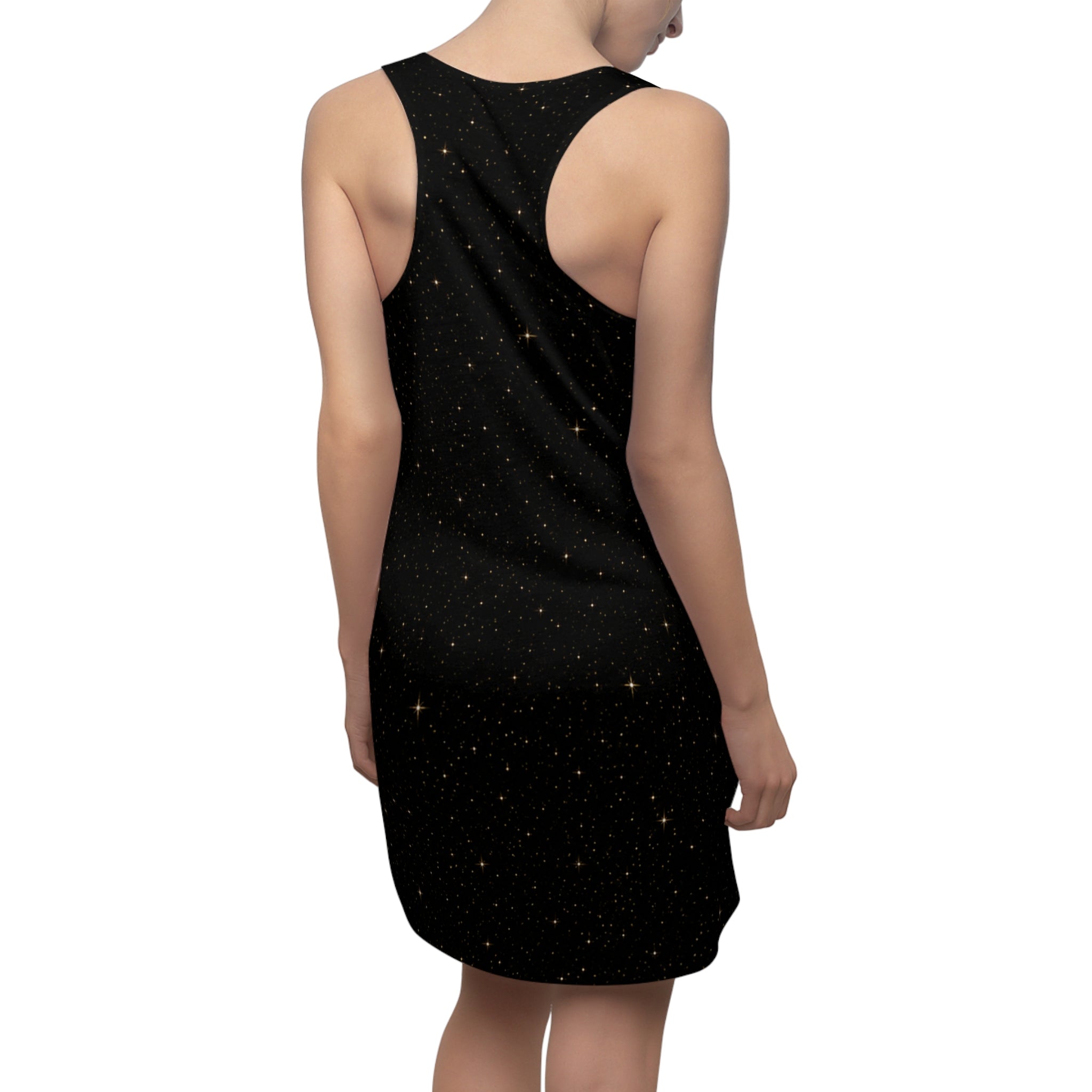 Galaxy Starfield Racerback Dress — Black Cosmic Print Women's Dress