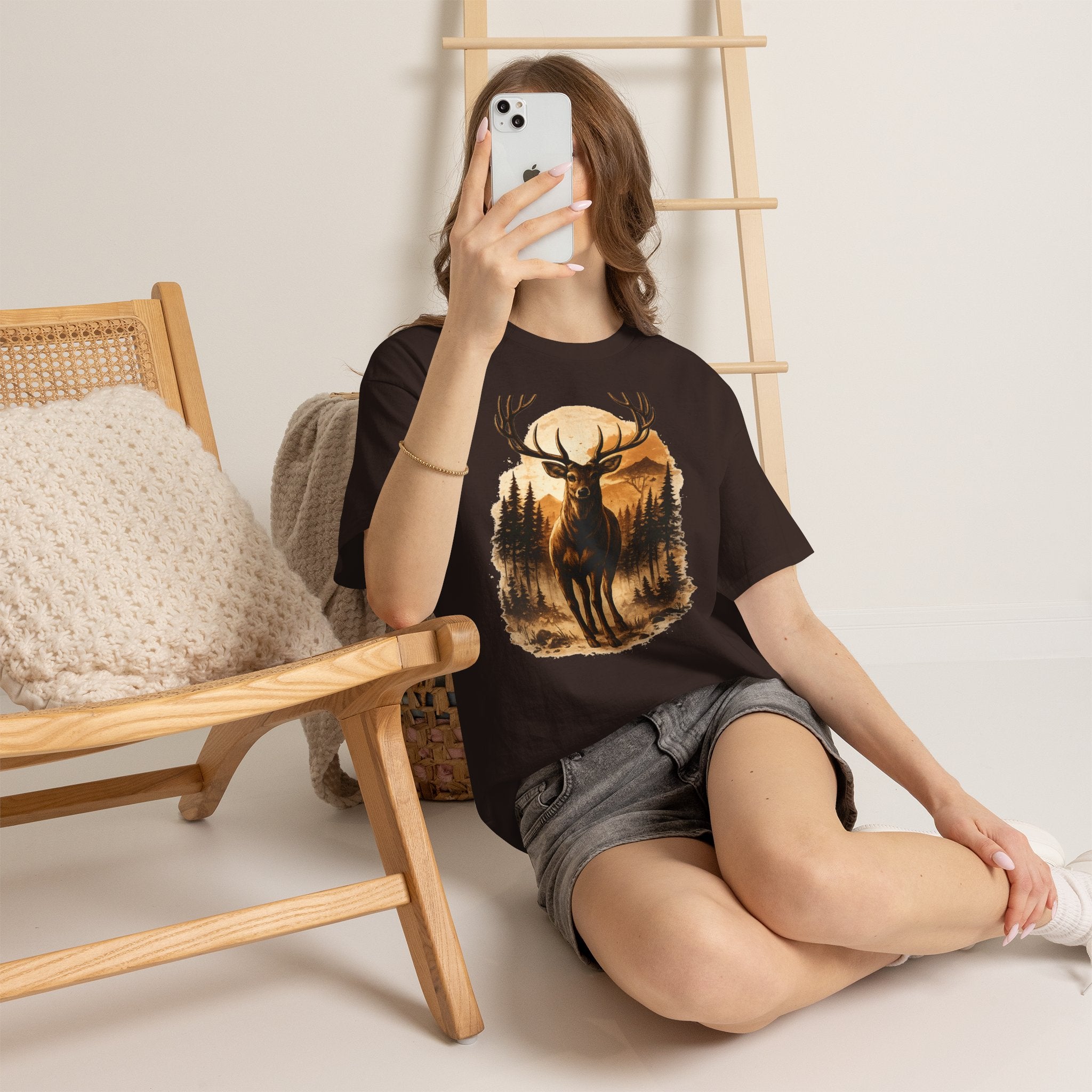 Deer Sunset Graphic Tee — Wilderness Stag Nature T-Shirt