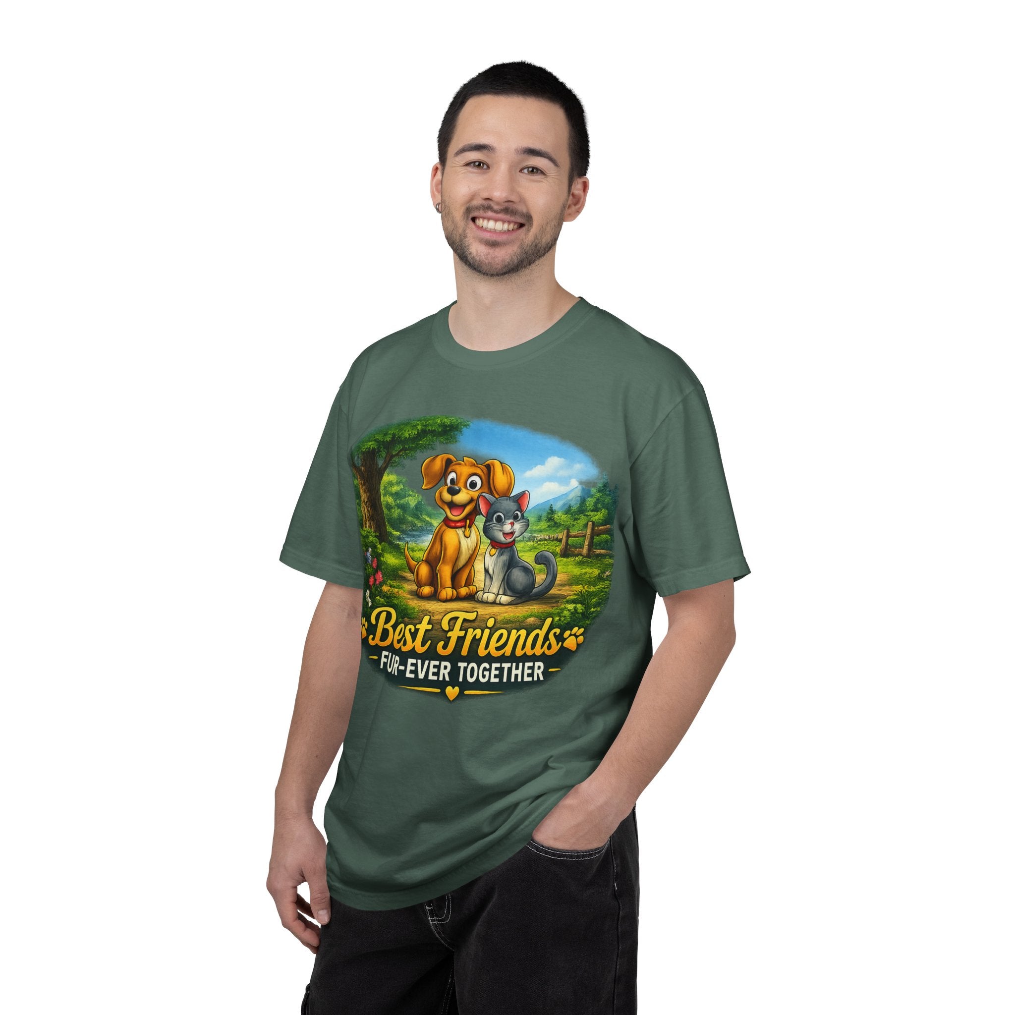 Best Friends T-Shirt — "Fur-Ever Together" Cute Dog & Cat Graphic Tee