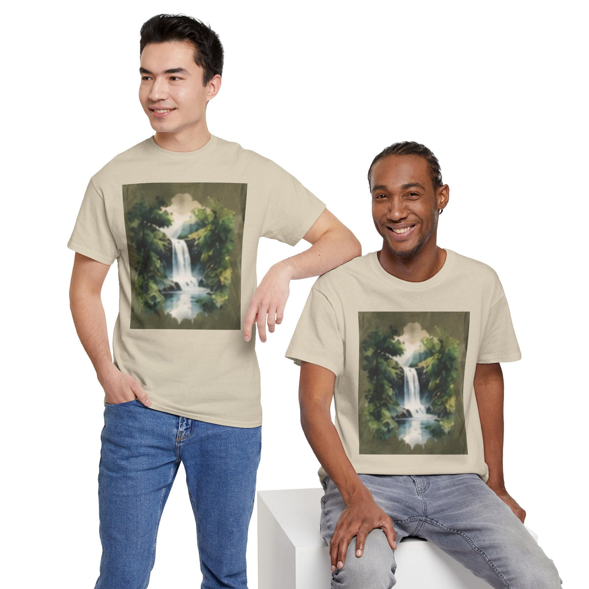 Waterfall Landscape T-Shirt — Vintage Forest Nature Tee