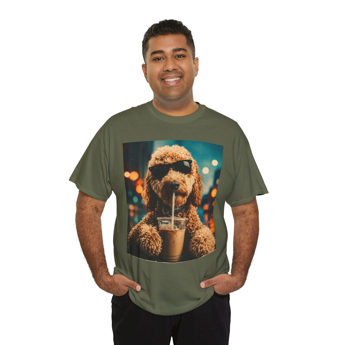Dog with Coffee T-Shirt — Cool Poodle Drinking Iced Coffee Graphic Tee