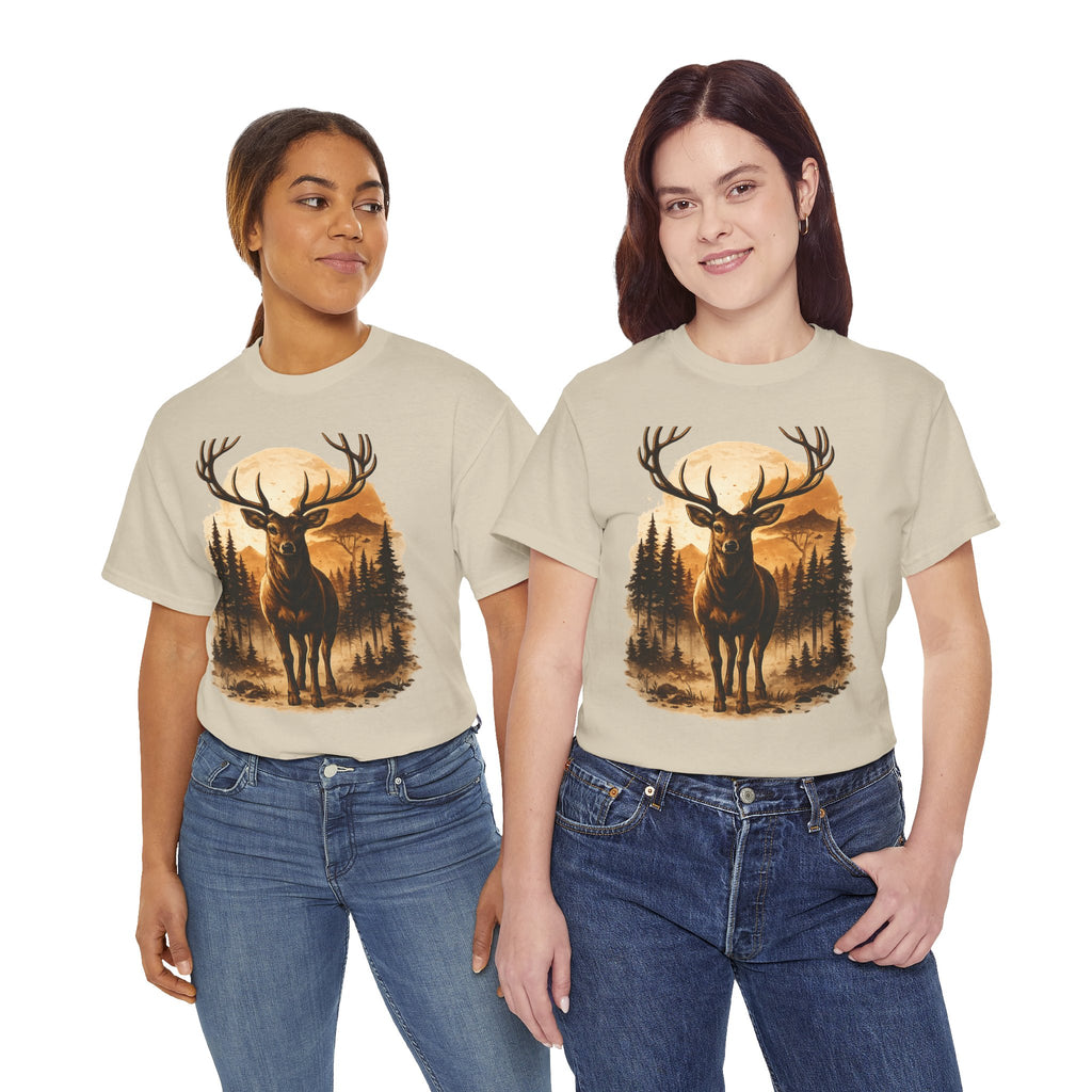 Deer Sunset Graphic Tee — Wilderness Stag Nature T-Shirt