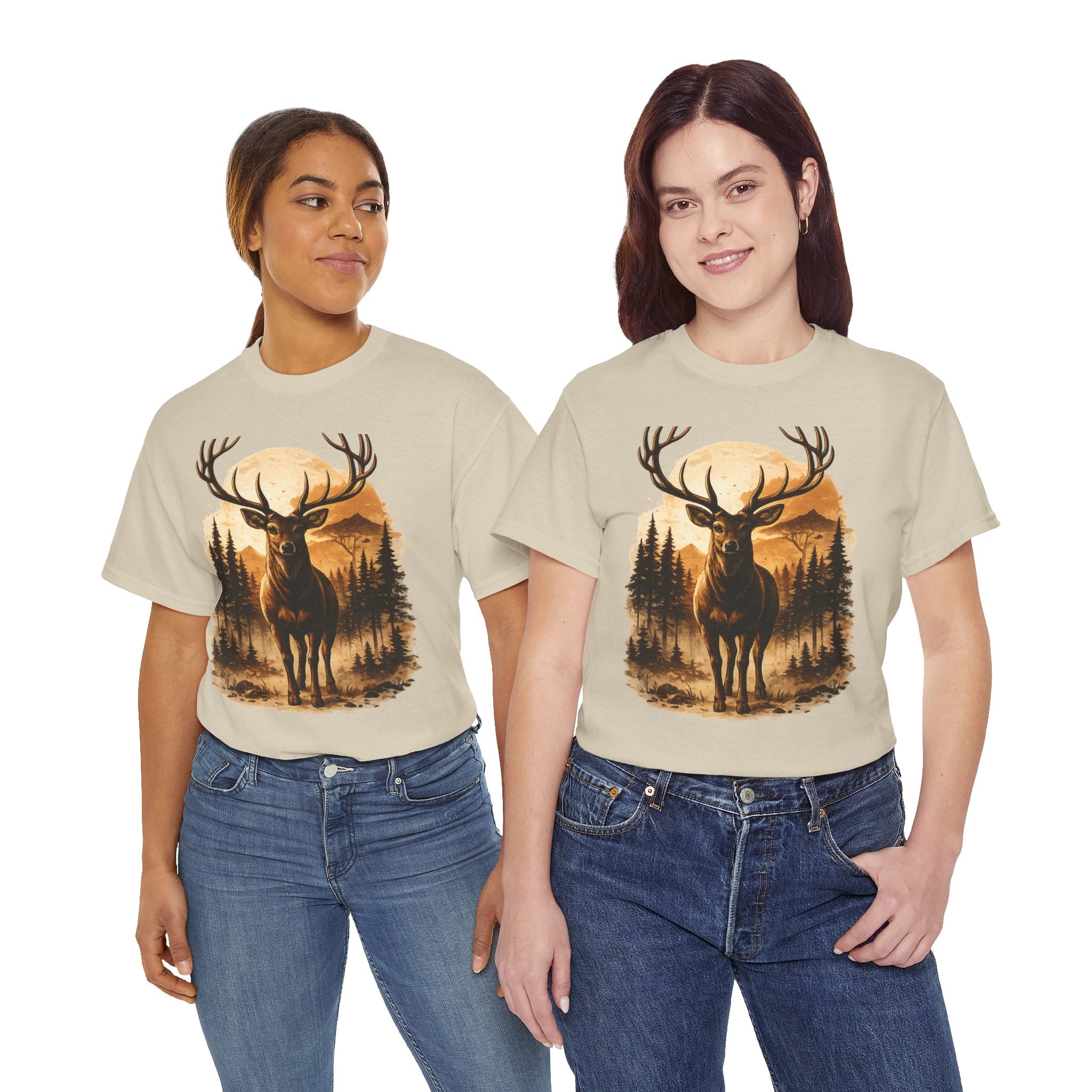Deer Sunset Graphic Tee — Wilderness Stag Nature T-Shirt