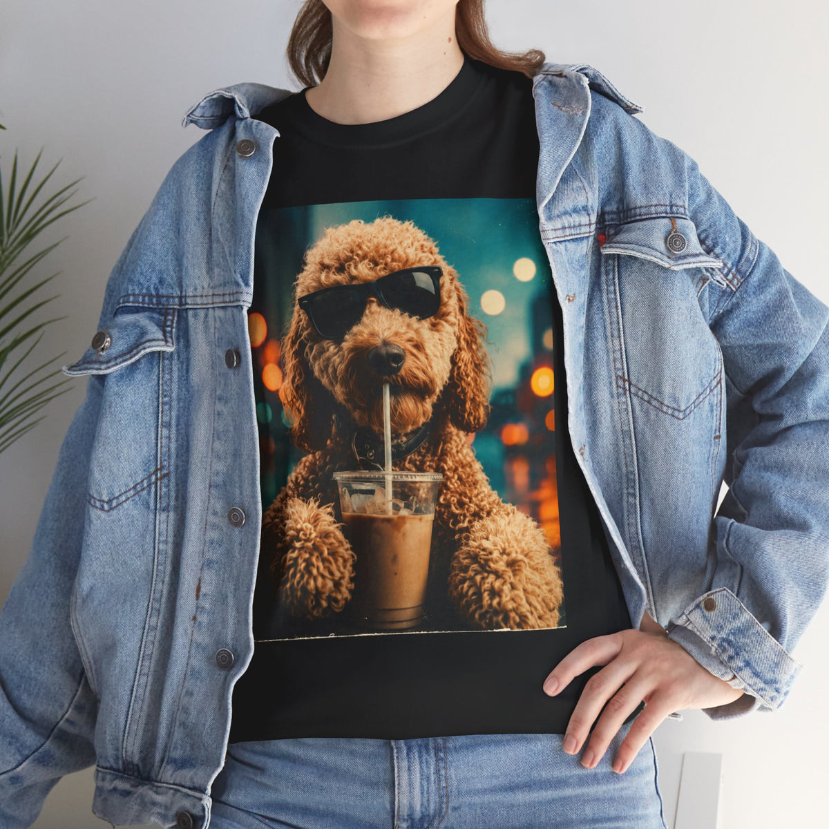 Dog with Coffee T-Shirt — Cool Poodle Drinking Iced Coffee Graphic Tee