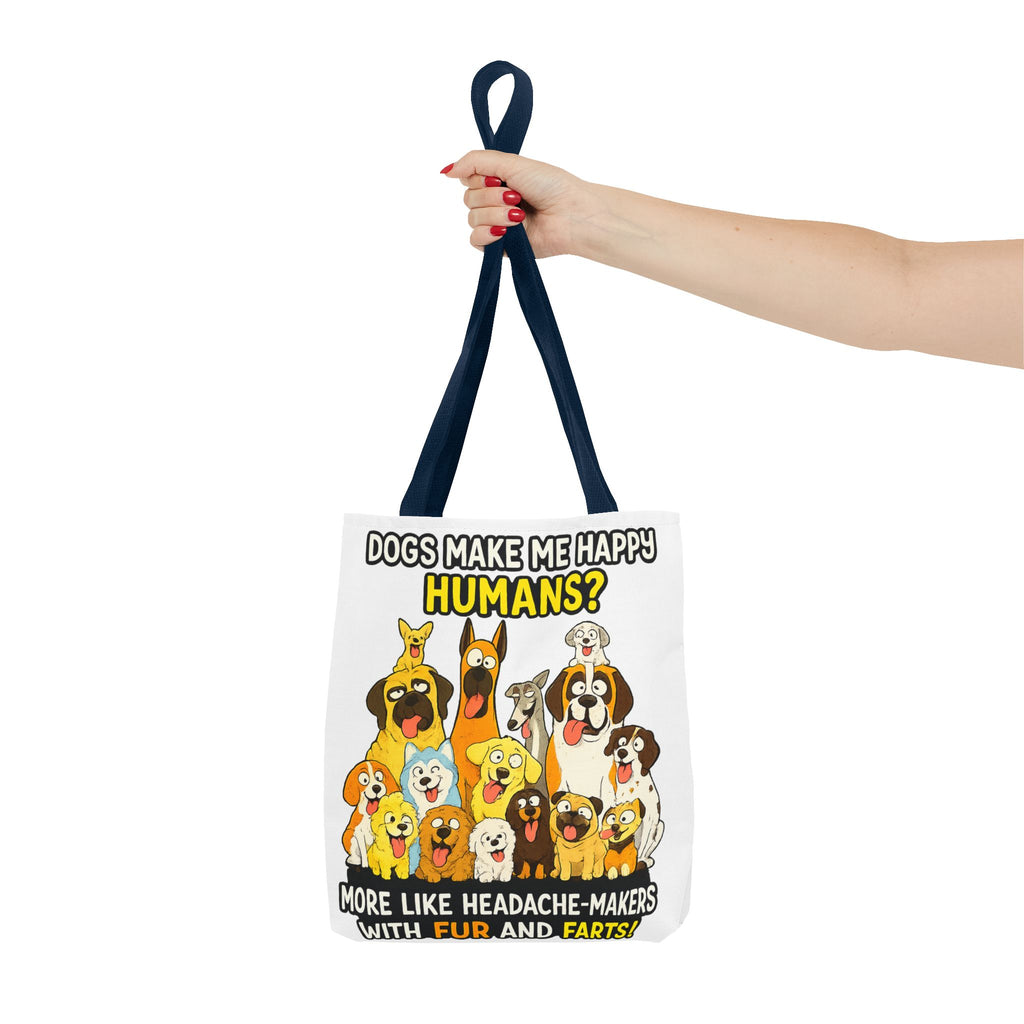 Dog Lover Tote Bag — "Dogs Make Me Happy, Humans? More Like Headache-Makers" Cute Cartoon Dogs