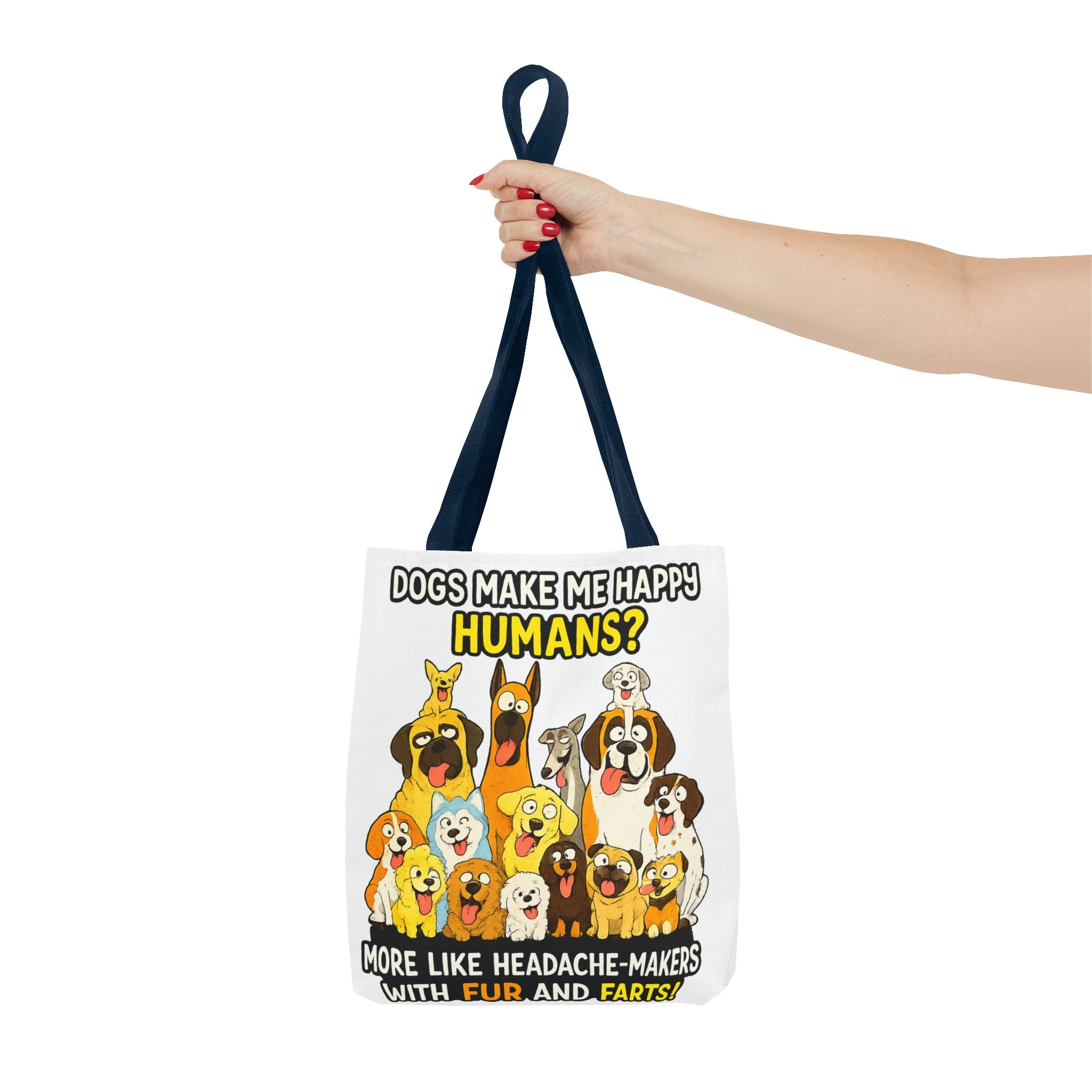 Dog Lover Tote Bag — "Dogs Make Me Happy, Humans? More Like Headache-Makers" Cute Cartoon Dogs