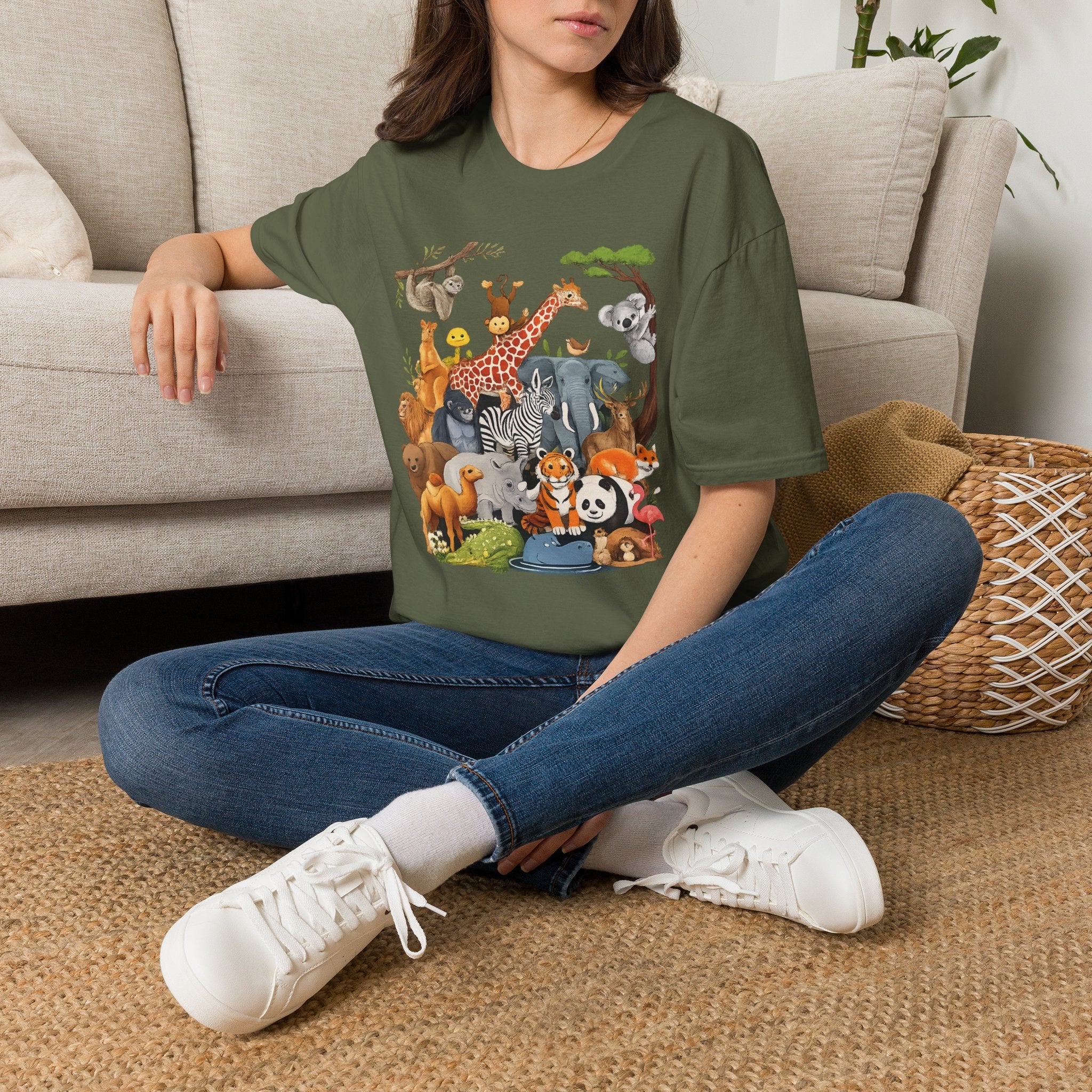 Safari Jungle Animals T-Shirt — Cute Giraffe, Zebra & Elephant Graphic Tee