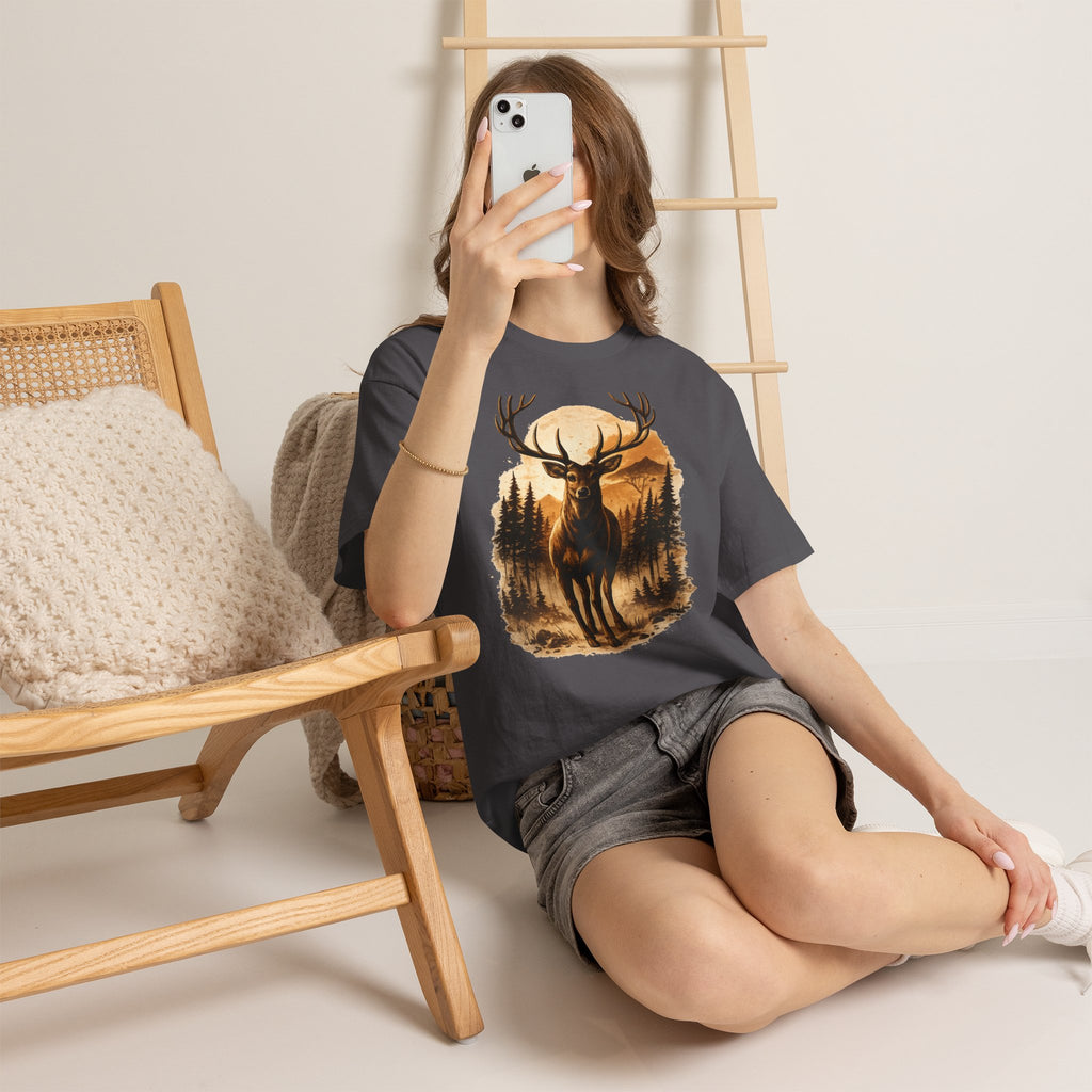 Deer Sunset Graphic Tee — Wilderness Stag Nature T-Shirt
