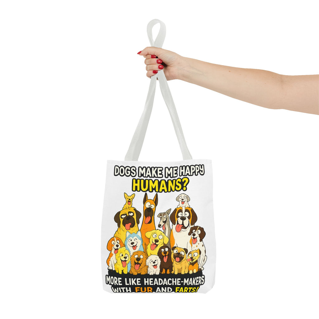 Dog Lover Tote Bag — "Dogs Make Me Happy, Humans? More Like Headache-Makers" Cute Cartoon Dogs