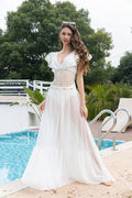 white hollow grid ruffle high-end one-piece swimsuit for women