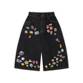 Cartoon sticker printed denim jeans for women