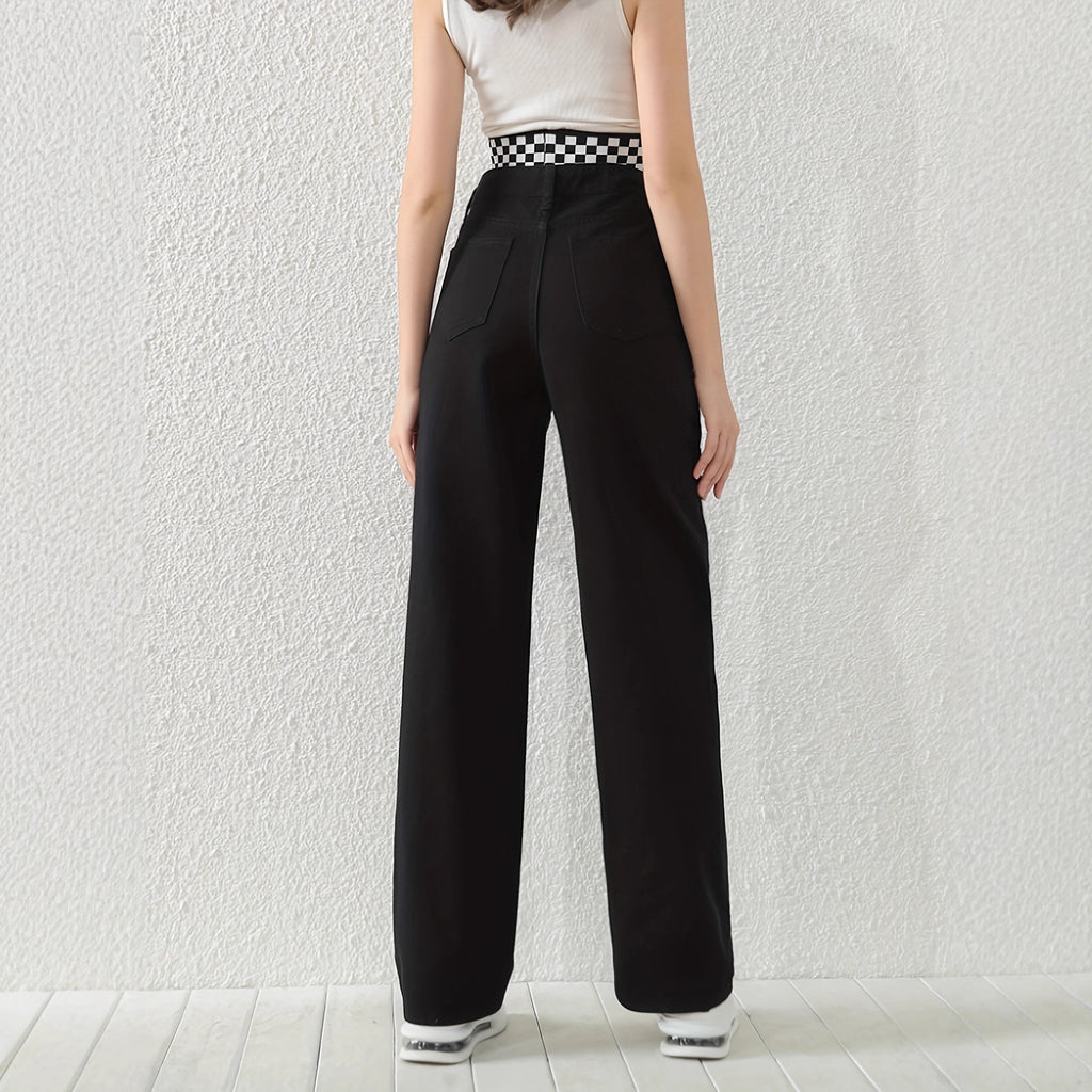Jeans with Rhinestones Women High Waist Slimming Wide Leg Jeans  Jeans