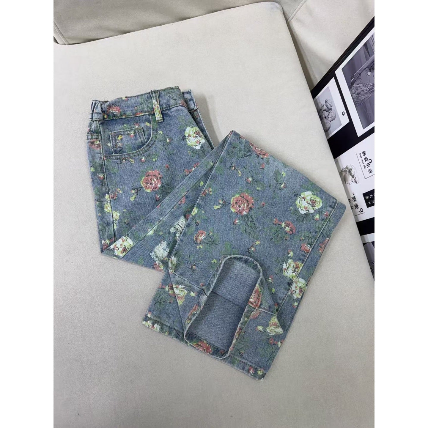 All-Over Floral Ripped Jeans for Men and Women