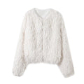 Round neck long sleeved feathered metal wire white jacket for women