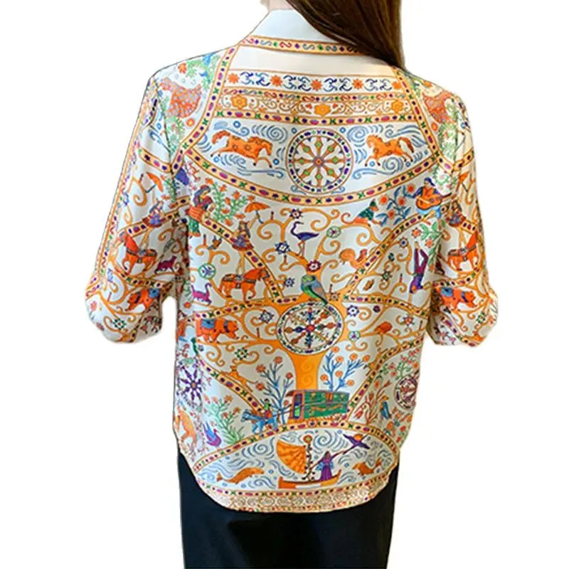 Fashion elegant  Women Blouses flower printed ladies shirts New Spring Long Sleeve Tops Blusas Mujer