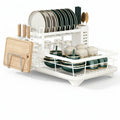 2-Tier Expandable Dish Drying Rack, Metal Kitchen Dish Rack and Drainboard Set with Knife Fork Holder & Cutting Board Organizer for Countertop