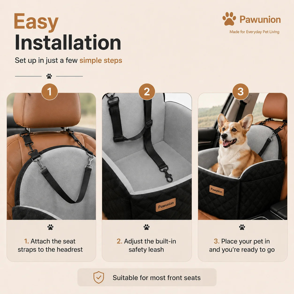 Dog Car Seat for Small/Medium/Large Dogs, Memory Foam Dog Booster Seat with Thick Cushion cool mat up to 55 lbs or 2 Small Dogs, Travel Pet Car Seat with Detachable Washable Cover, 2 Safety Leashes