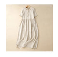 Summer Cotton Linen Blended Thin And Breathable Dress Women Literary Big Swing Short Sleeve Solid Loose Casual Female Dresses