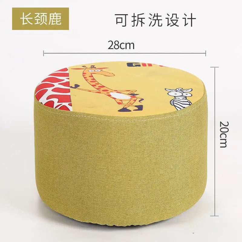 Solid Wood Fabric Small Stool Creative Home Living Room Sofa Coffee Table Decor