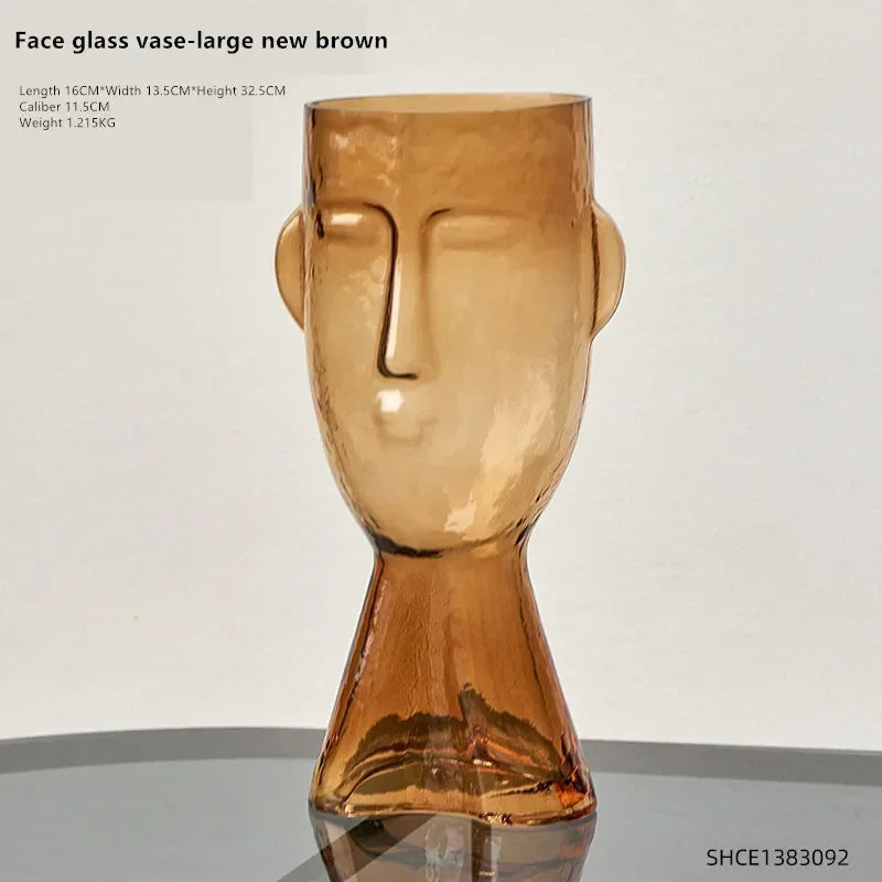 Face art vase ornament home living room flower arrangement glass ornament