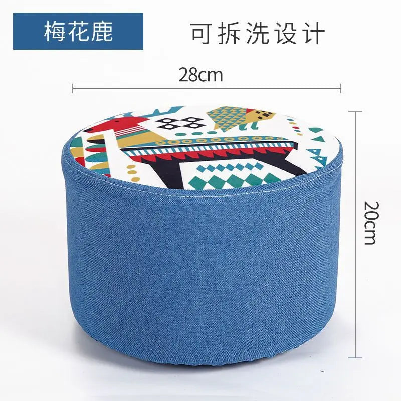 Solid Wood Fabric Small Stool Creative Home Living Room Sofa Coffee Table Decor