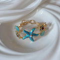 Exaggerated Metal Starfish Shell Open Cuff Bangle European American Y2K Trend Bracelet For Women Summer Beach Party Fashion Jewelry Gift