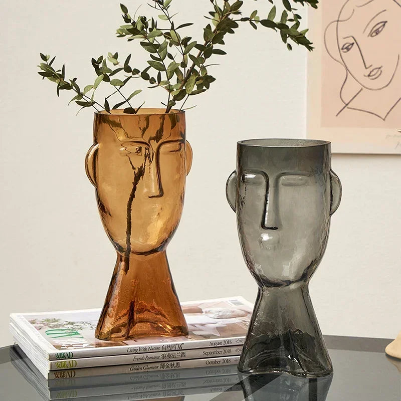 Face art vase ornament home living room flower arrangement glass ornament