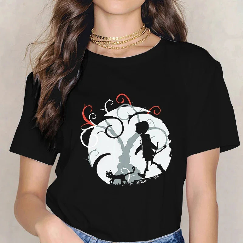Fashion Horror Movie Tee Shirt Coraline Doll Dreams Y2k T-shirt Women Vintage Gothic Tshirt Halloween Graphic Tops Clothes