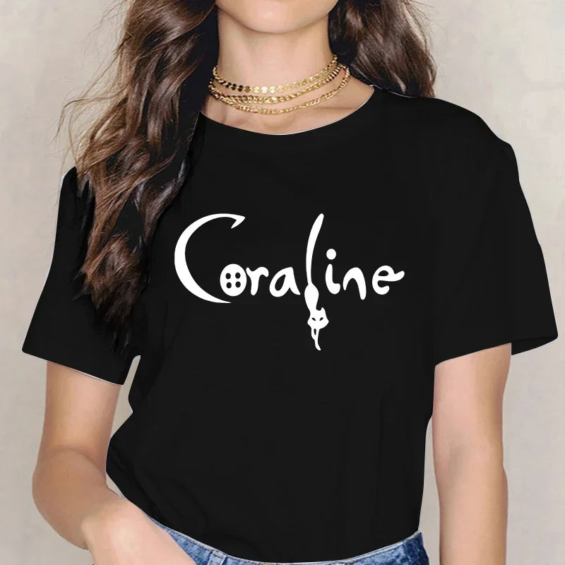 Fashion Horror Movie Tee Shirt Coraline Doll Dreams Y2k T-shirt Women Vintage Gothic Tshirt Halloween Graphic Tops Clothes