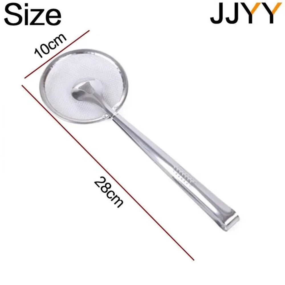 Premium Durable Stainless Steel Fine Mesh Strainer Spoon with Clip Multifunctional Kitchen Oil Filter Colander Tong Cooking Utensil Heat Resistant Kitchenware Gadget for Fried Food Salad BBQ Serving Tong Supplies