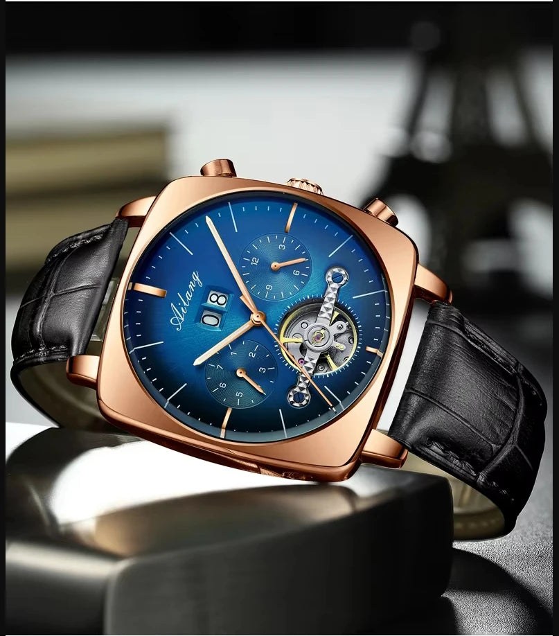 Ailang Square Watch Hollow Multifunctional Men's Fashion Waterproof Luminous Automatic Mechanical Wristwatch